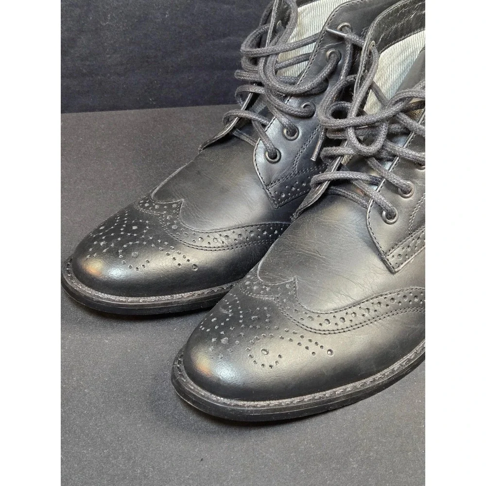 JCobbler Mens Black Leather Wingtip Brogue‎ Lace Up Dress Boots Size 41